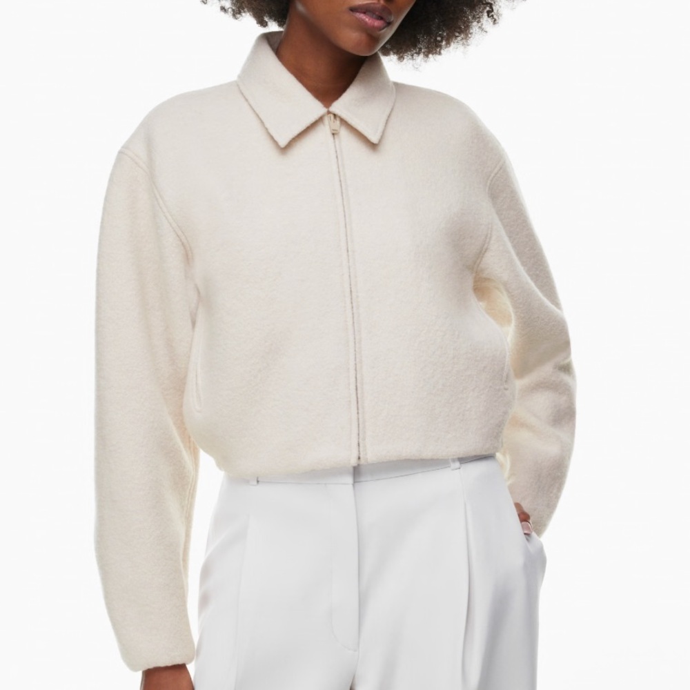 Babaton Cream Pink Cropped Jacket Aritzia Small Britannia Merino Wool Bomber